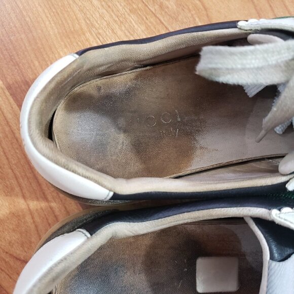 Gucci Calfskin Suede Leather Web Low Men's G74 Ardesia Black New Mystic White - Picture 12 of 14